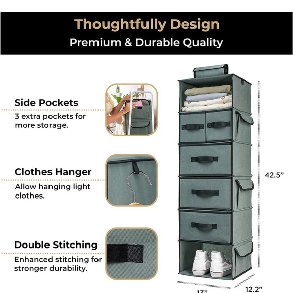 SMIRLY 6 Shelf Hanging Closet Organizer with Drawers - Picture 5 of 8